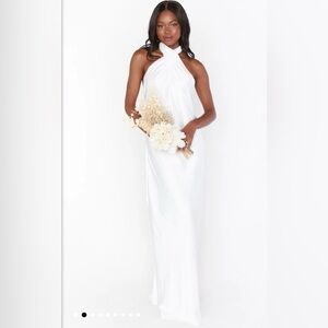 Show Me Your MuMu Jasmine Halter Maxi Dress Ivory Luxe Satin White
